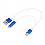 Wholesale Short Type-C USB Charging Cable and 3.5mm Jack AUX Headphone Audio Adapter Dongle 9.5in (Blue)